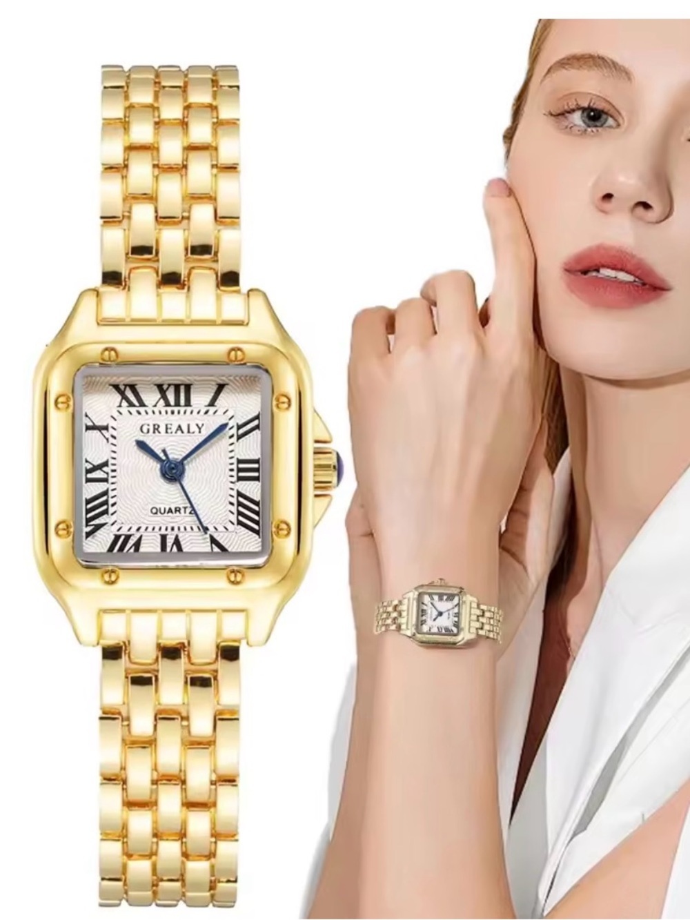 GrealY Gold-Tone Square Bracelet Watch with Roman Dial - Picture 2 of 2
